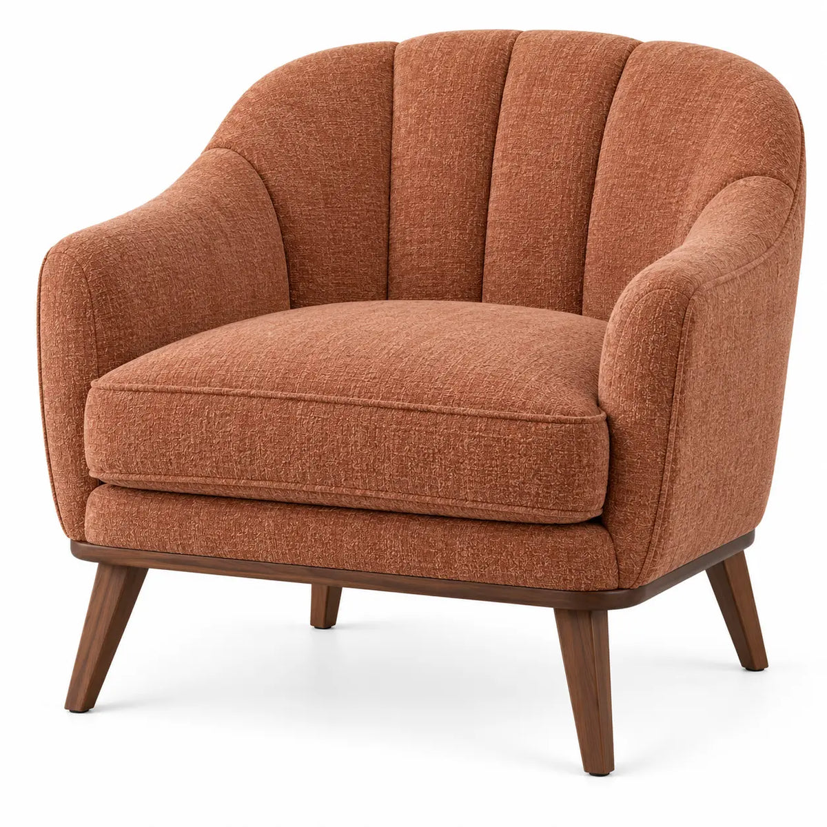Sillón tapizado con patas elevadas, terracota y marrón