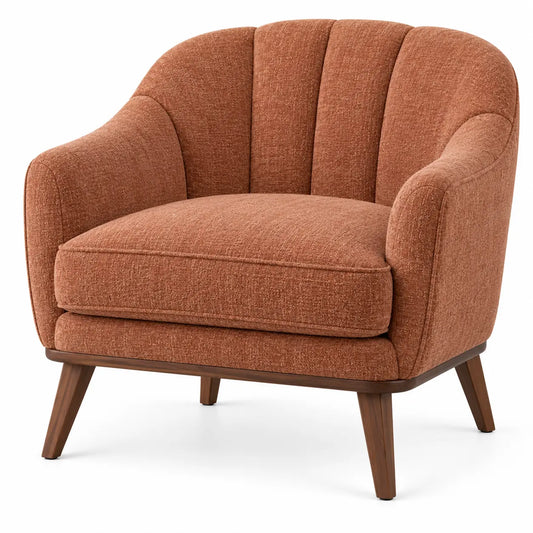 Sillón tapizado con patas elevadas, terracota y marrón