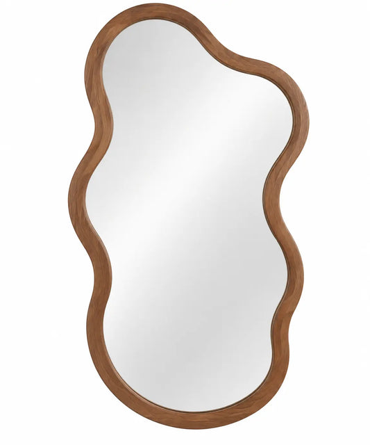 Decorative home mirror with rounded frame in brown and silver, featuring a stylish and contemporary design by georgiangateleg.