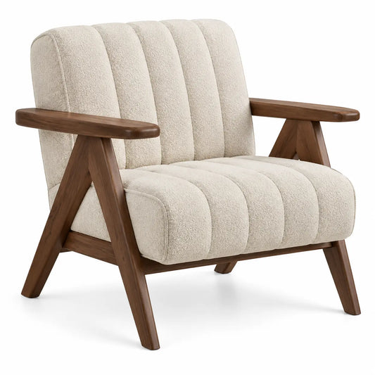 Sillón con estructura abierta con acolchado acanalado y detalles cruzados, beige y marrón