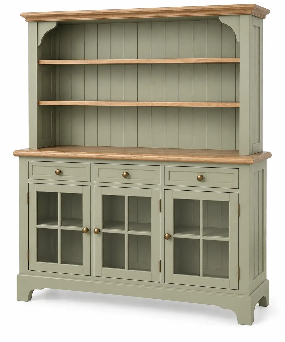 Green and brown storage bookshelf with glass-paneled doors, made by georgiangateleg, featuring multiple shelves for organization.